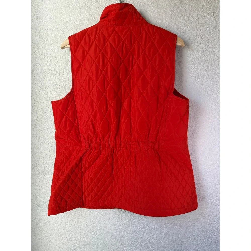 Talbots Womens Red Orange Quilted Zip Up Vest Lightweight Diamond Pattern Size M